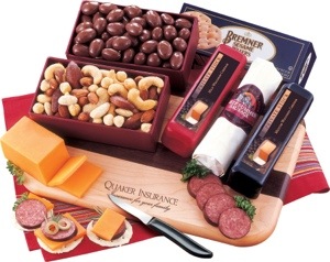 Party Starter:  Nuts, Sausage and Cheese Gift Set with Branded Cutting Board